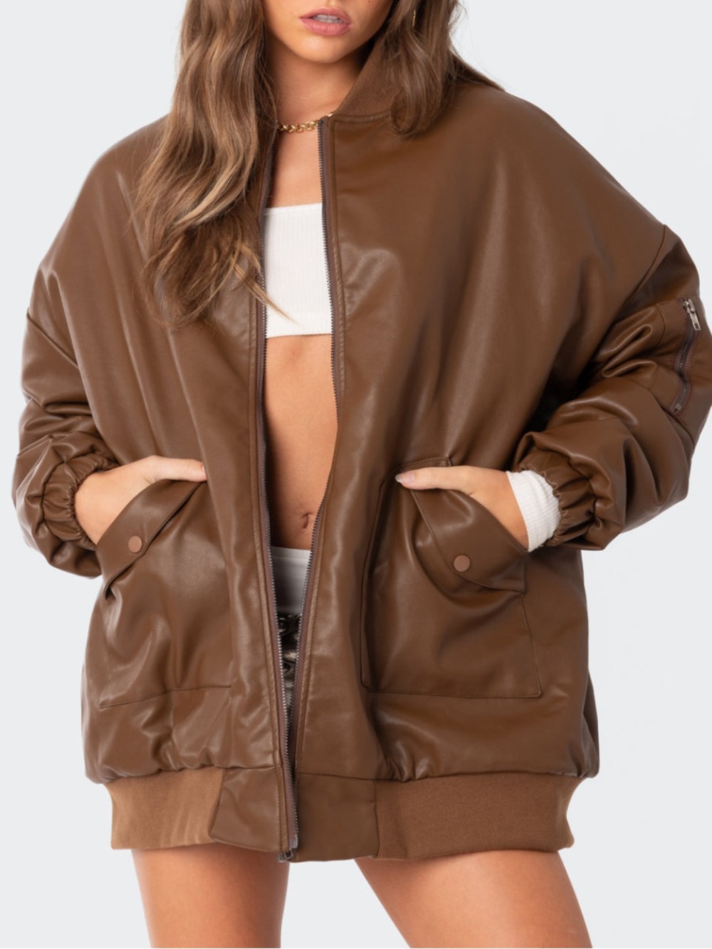 Edikted Oversized Leather Bomber Jacket